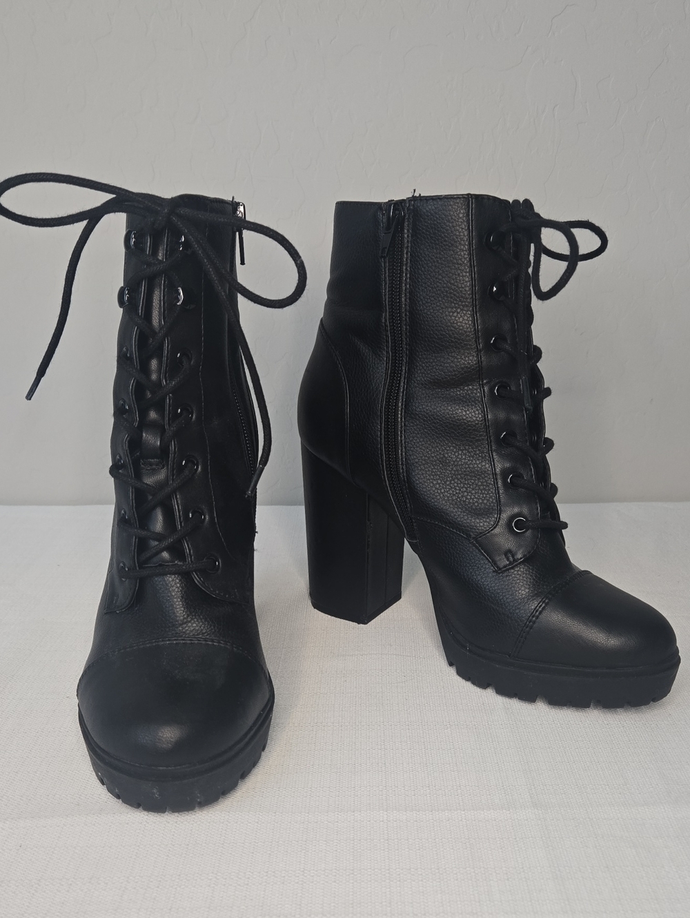 Express Black Lace-Up Chunky Heel Ankle Boots